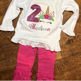Unicorn Face birthday number 2 applique design