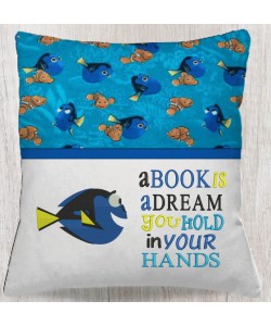 Dory fish with A book is a dream reading pillow embroidery designs