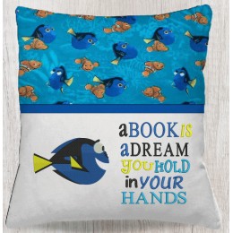 Dory fish with A book is a dream reading pillow embroidery designs