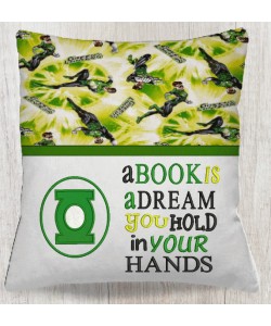 Green lantern Logo with A Book Is A Dream reading pillow embroidery designs