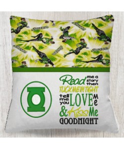Green lantern Logo with read me reading pillow embroidery designs