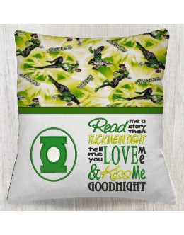 Green lantern Logo with read me reading pillow embroidery designs