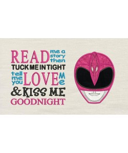 Power Rangers Pink with read me a story reading pillow embroidery designs