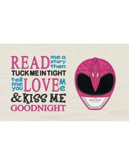Power Rangers Pink with read me a story reading pillow embroidery designs