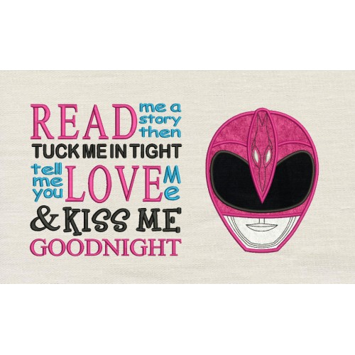 Power Rangers Pink with read me a story reading pillow embroidery designs