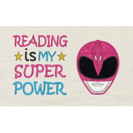 Power Rangers Pink with Reading is My Superpower reading pillow embroidery designs