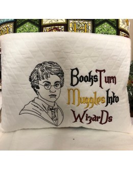 Harry Potter line with Books Turn reading pillow embroidery designs