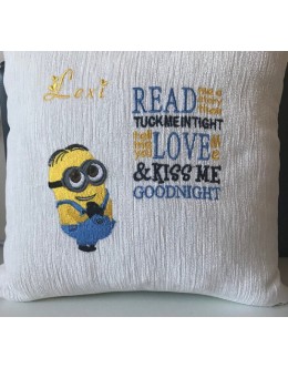 Minion shame with read me a story reading pillow embroidery designs