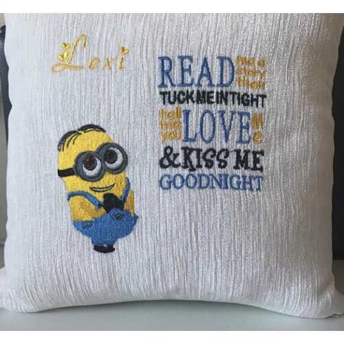 Minion shame with read me a story reading pillow embroidery designs