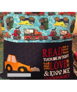 Digger embroidery with read me a story reading pillow embroidery designs