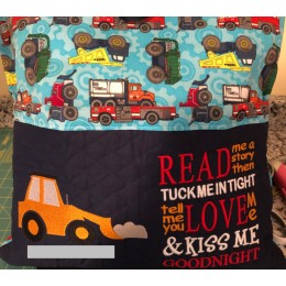 Digger embroidery with read me a story reading pillow