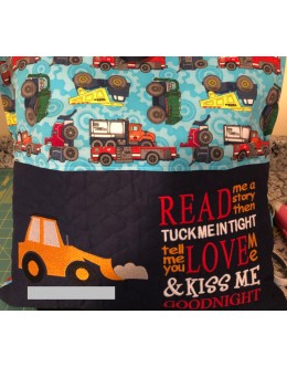 Digger embroidery with read me a story reading pillow