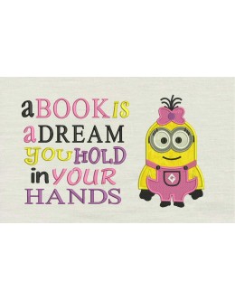 Minion Lola with a book is a dream reading pillow embroidery designs