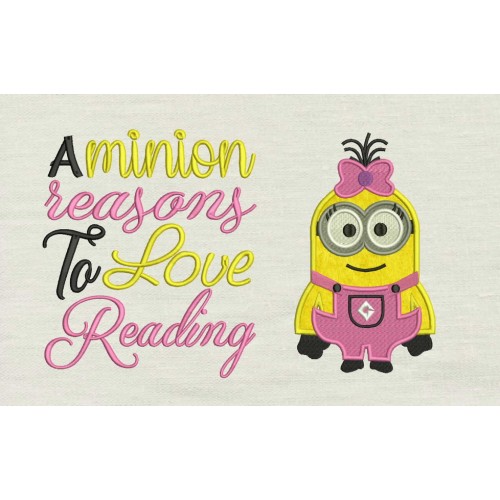 Minion Lola with a minion reasons reading pillow embroidery designs