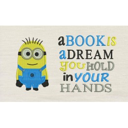 Minion Bob with a book is a dream reading pillow embroidery designs
