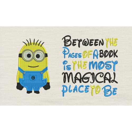 Minion Bob with Between the Pages reading pillow embroidery designs