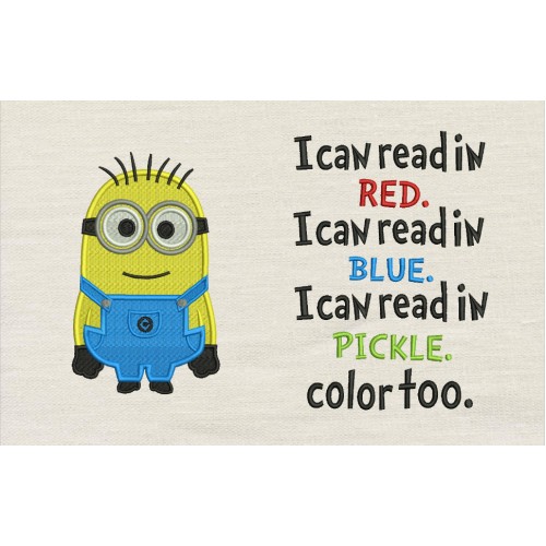 Minion Bob with I Can Read reading pillow embroidery designs