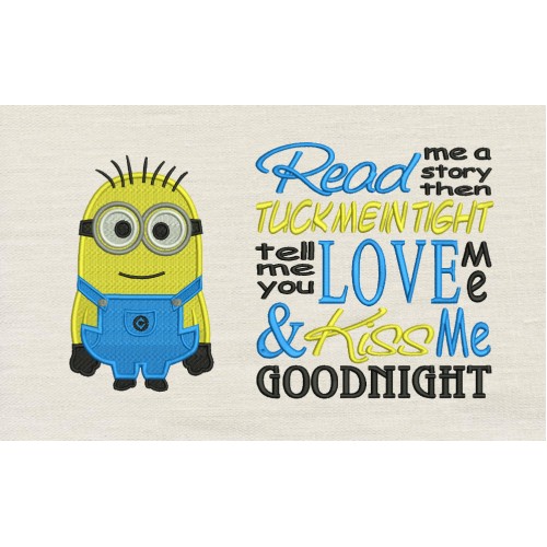 Minion Bob with Read me reading pillow embroidery designs
