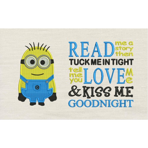 Minion Bob with Read me a story reading pillow embroidery designs