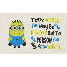 Minion Bob with To The World reading pillow embroidery designs