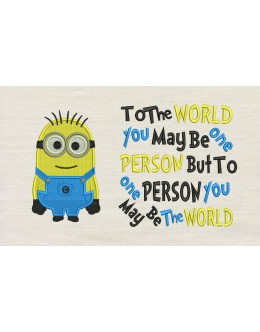 Minion Bob with To The World reading pillow embroidery designs
