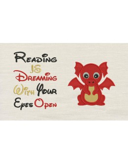 Baby Dragon Embroidery with reading is dreaming V2