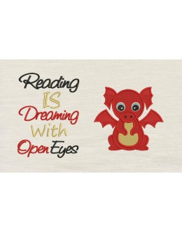Baby Dragon Embroidery with reading is dreaming