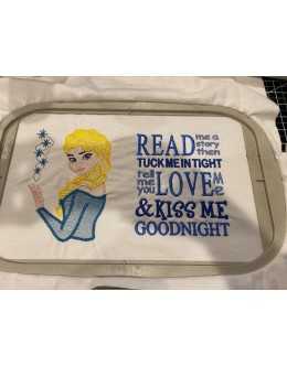 Elsa Frozen embroidery with Read me a story reading pillow