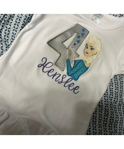 Elsa Frozen birthday  with number 4 embroidery design