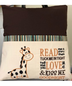 Giraffe with read me a story reading pillow embroidery designs