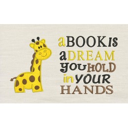 Giraffe with a book is a dream reading pillow embroidery designs