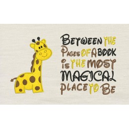Giraffe with Between the Pages reading pillow embroidery designs