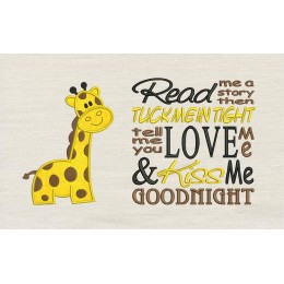 Giraffe with Read me reading pillow embroidery designs