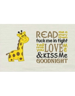 Giraffe with Read me reading pillow embroidery designs