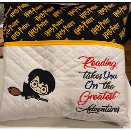 Harry potter Broom with reading takes you reading pillow embroidery designs