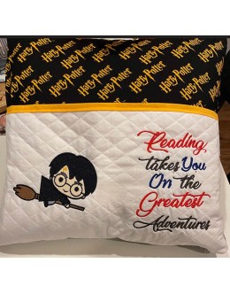 Harry potter Broom with reading takes you reading pillow embroidery designs