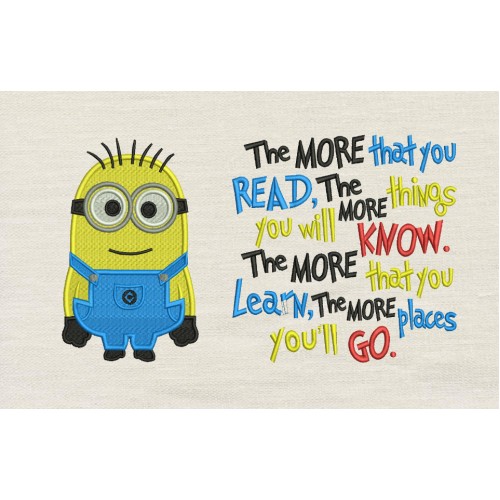 Minion Bob with the more that you read reading pillow embroidery designs
