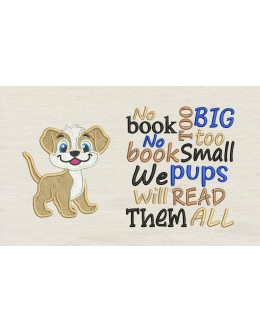 Dog with no book reading pillow embroidery designs