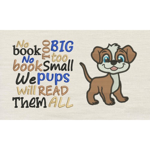 Dog with no book reading pillow embroidery designs  Dog with no book reading pillow embroidery designs