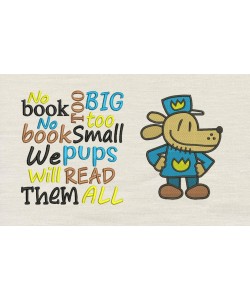 Dog man with no book reading pillow embroidery designs