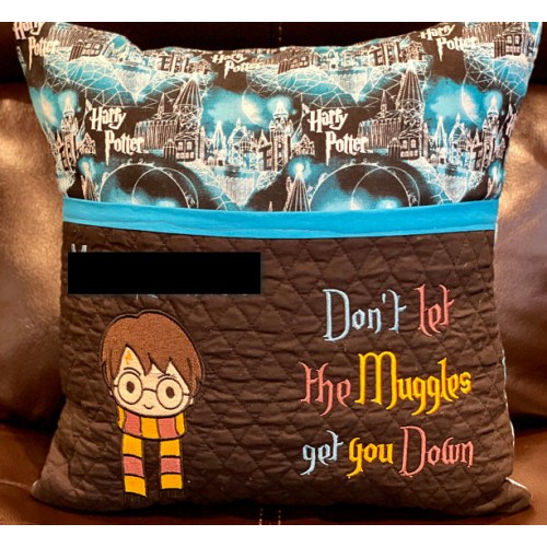 Harry potter scarf with don't let reading pillow embroidery designs