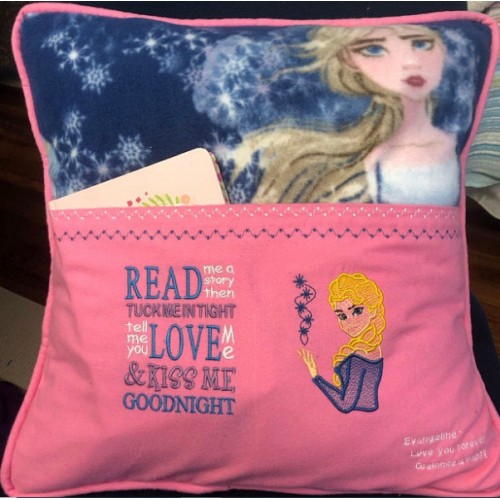 Elsa Frozen embroidery with Read me a story reading pillow