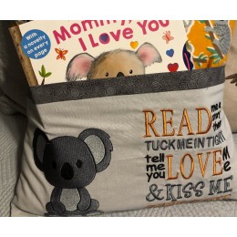 Koala with read me a story reading Pillow Embroidery Designs