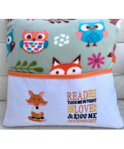 Fox with Read me a story reading pillow embroidery designs
