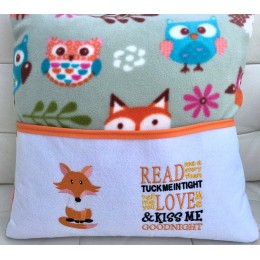 Fox with Read me a story reading pillow embroidery designs