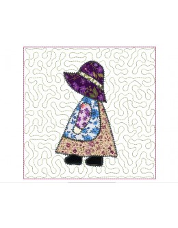 Sunbonnet blanket stitch stipple Quilt Block Embroidery in the hoop