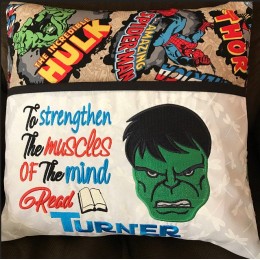 Hulk face embroidery with to strengthen reading pillow