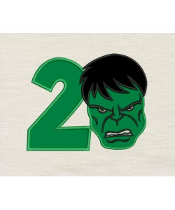 Hulk face birthday number 2 applique