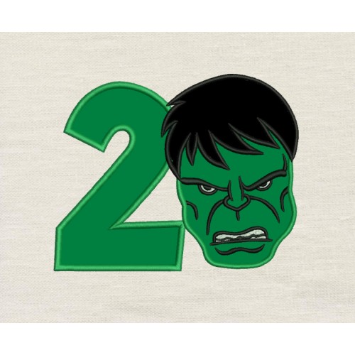 Hulk face birthday number 2 applique