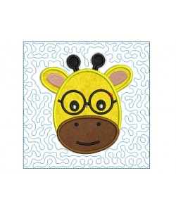 Giraffe face stipple quilt block Embroidery in the hoop